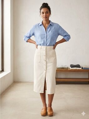 Michael Kors Cream Button-Front Midi Skirt